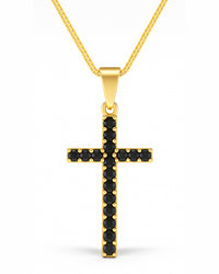 Colar Cruz Minimalista com Pedras Negras
