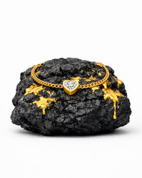 Pulseira Coração Cristal Celeste Dourado